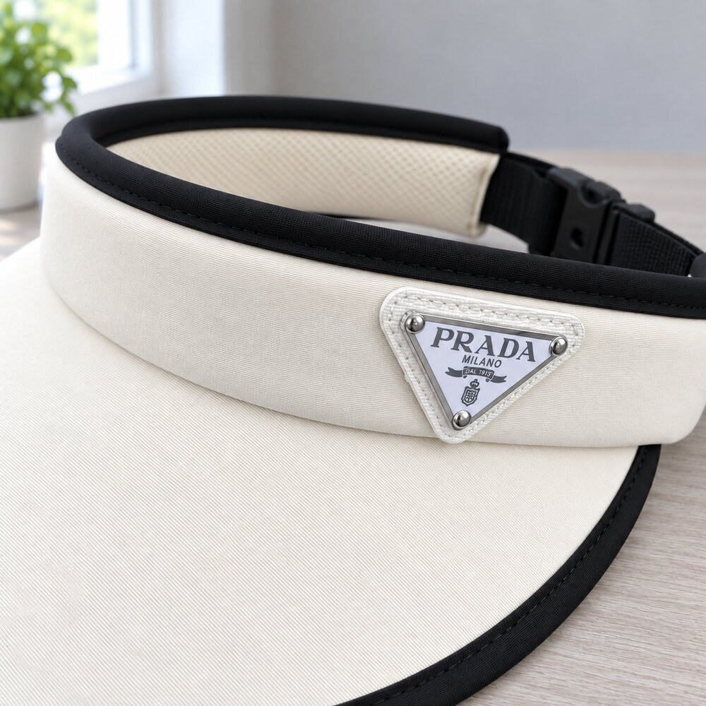 Prada White Black Trim Sun Visor - Picture 5 of 6
